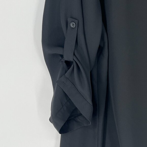 Agnes Orinda Black Roll Tab Sleeve Blouse 3X Sheer Chiffon Tunic Office Holiday - Picture 4 of 9